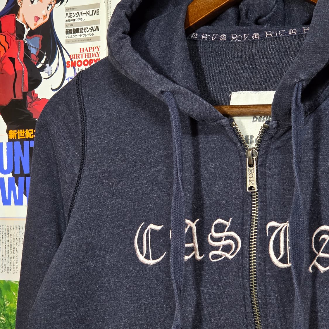 펑크 레터링 자수 네이비 슬림핏 후드집업 상품이미지3