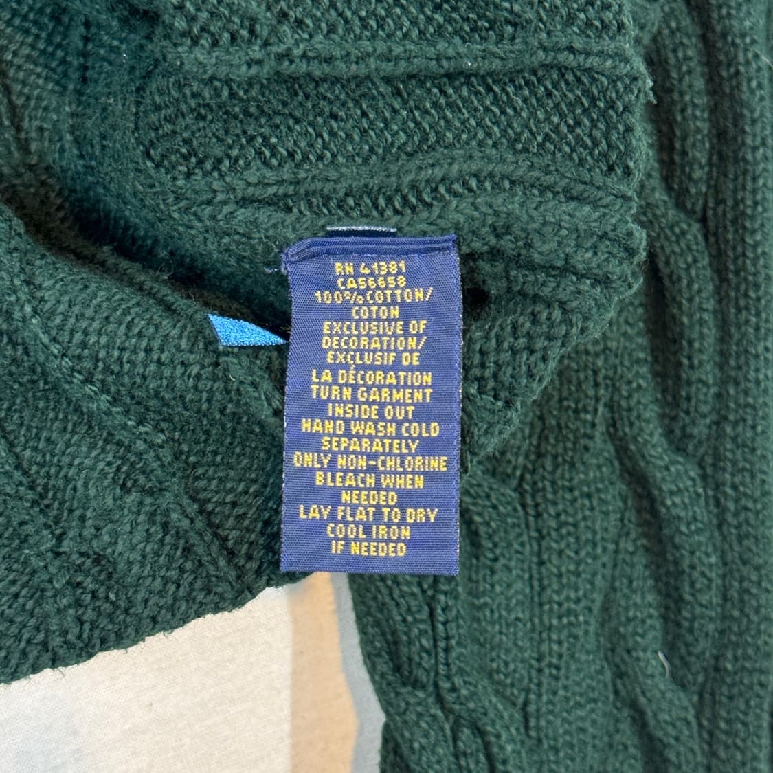 M) 폴로 랄프로렌 코튼 케이블 꽈배기 라운드넥 니트 그린 상품이미지6