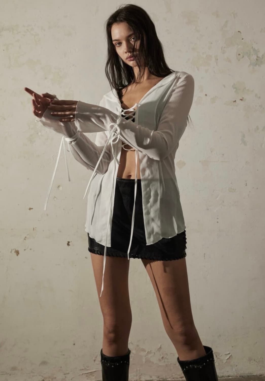 보헤미안서울 스티치 레더 스커트 블랙 M 상품이미지2