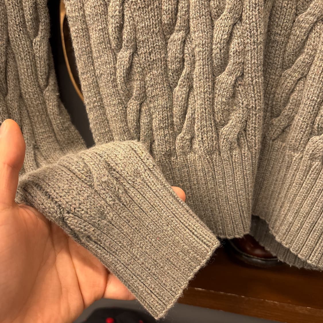 90s 폴로 랄프로렌 캐시미어 케이블 핸드니트 스웨터 카키 N992 상품이미지5