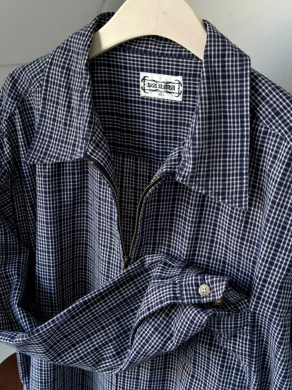 Natural cotton micro check zip shirket 상품이미지10