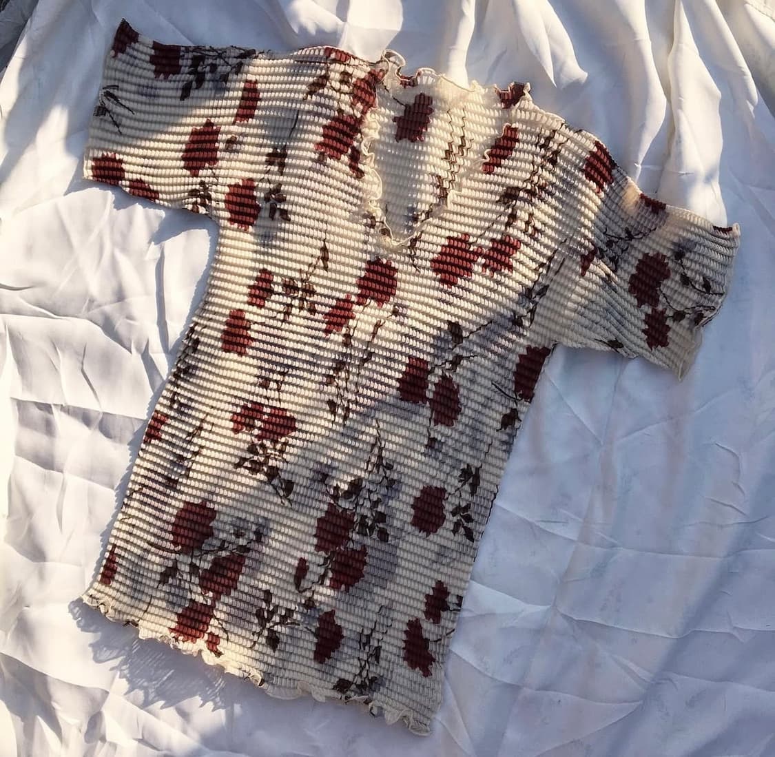 [made in italy] 꽃무늬 플리츠 쉬폰 티셔츠 상품이미지1