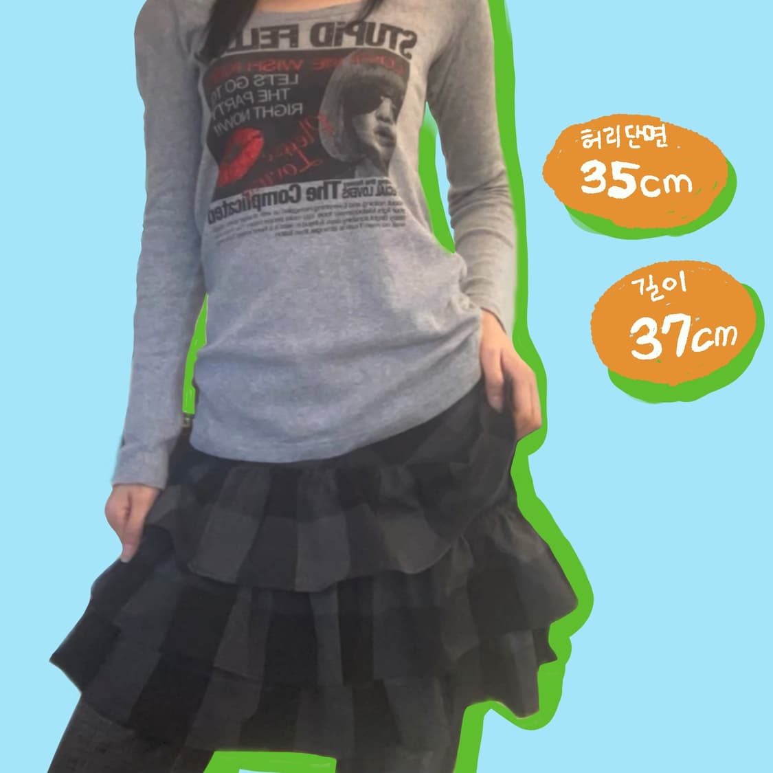 울 소재 빈티지 프릴 체크 스커트 상품이미지5