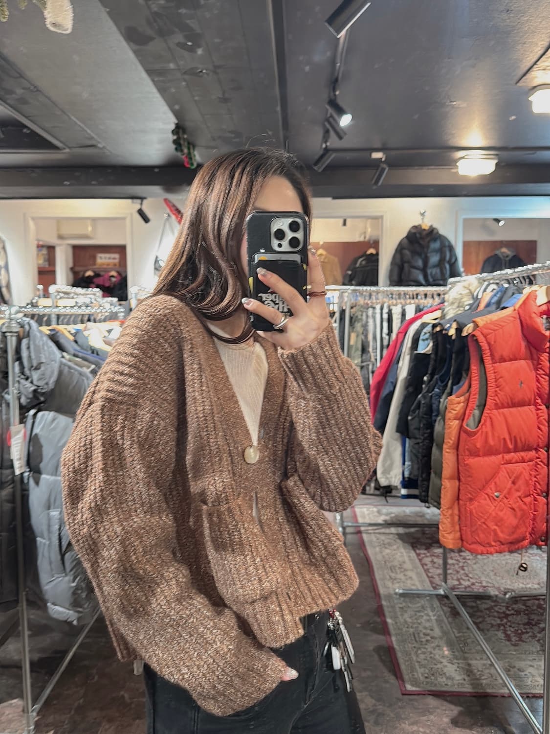 지컷 G-cut 브라운 보카시 포켓 니트 가디건 F 상품이미지1