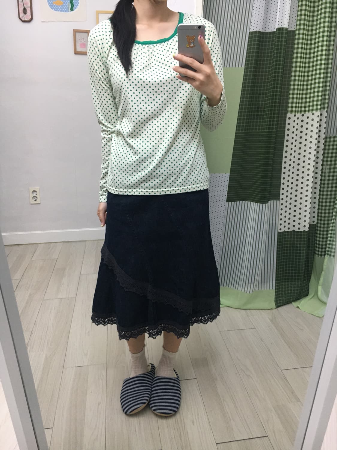 연두 도트 포인트 티셔츠 상품이미지3