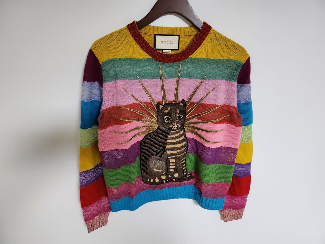 [L] 구찌 고양이 자수 레이스 여성 니트 457430 X5L48 상품이미지1