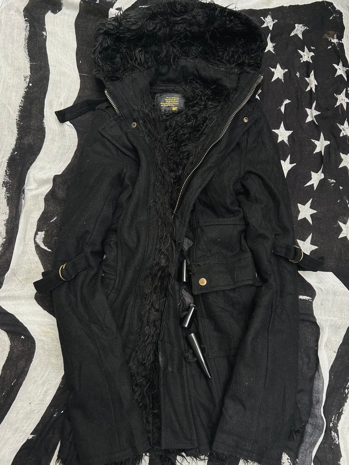 *rare* 2000s glad news v-kei 펑크 블랙 퍼 자켓 상품이미지1
