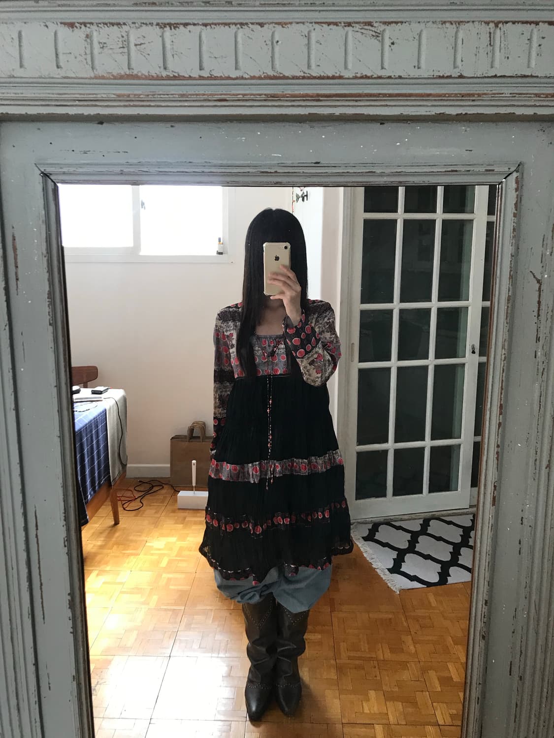 vintage velvet pattern one-piece 상품이미지2