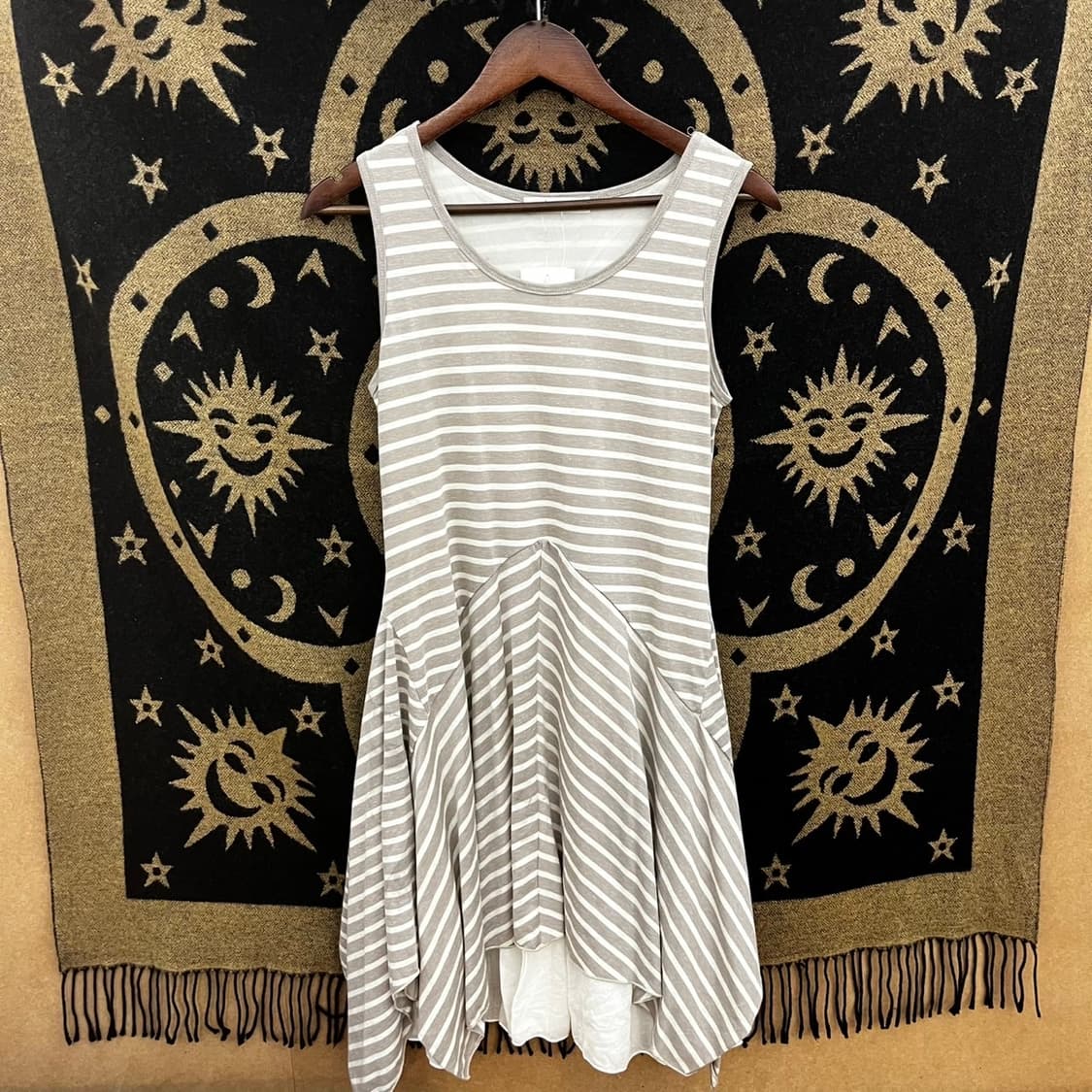 빈티지 셔링 플레어 슬리브리스 스트라이프 언발 나시 원피스 K0061 상품이미지4