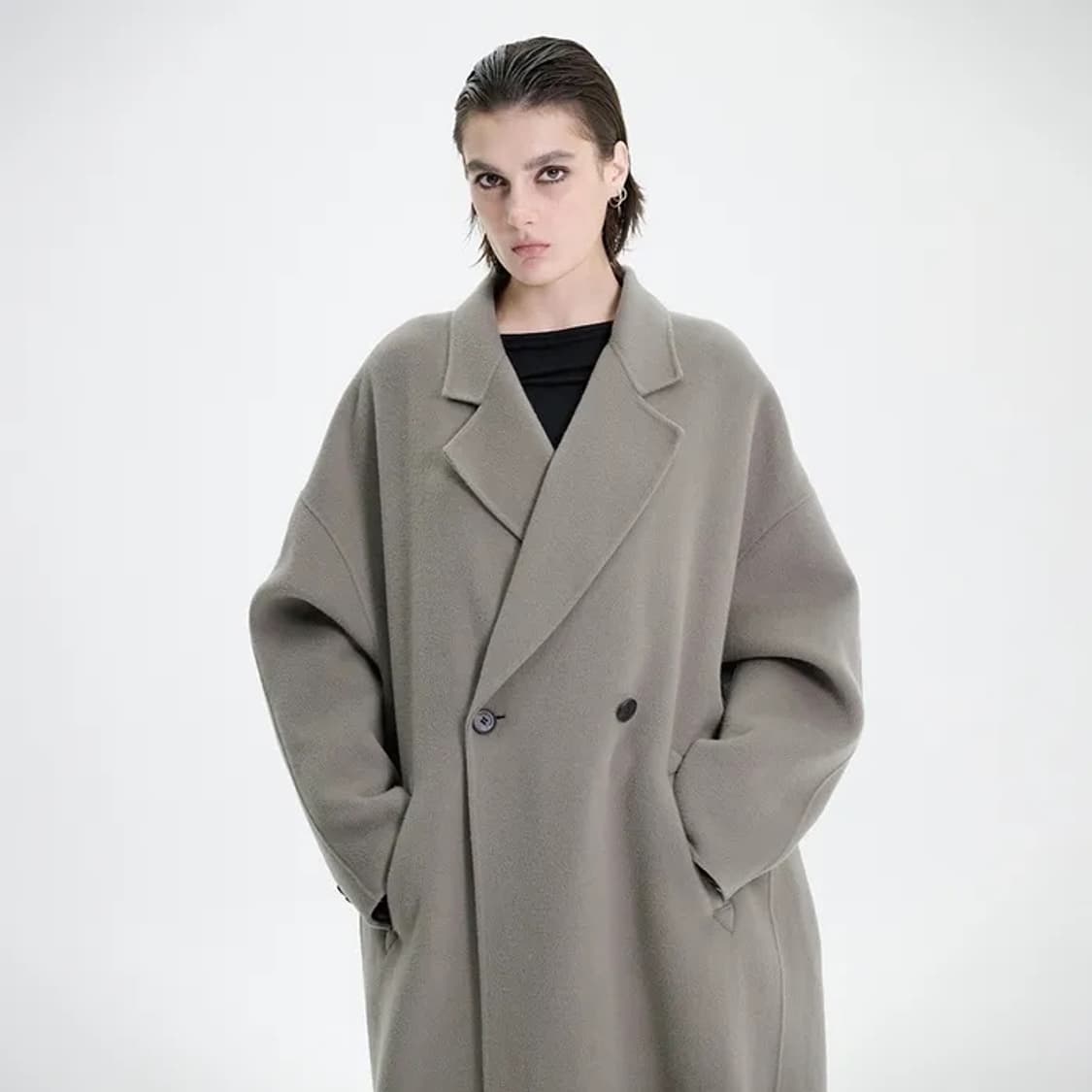 트리밍버드 와이드 롱 코트 카키 상품이미지2