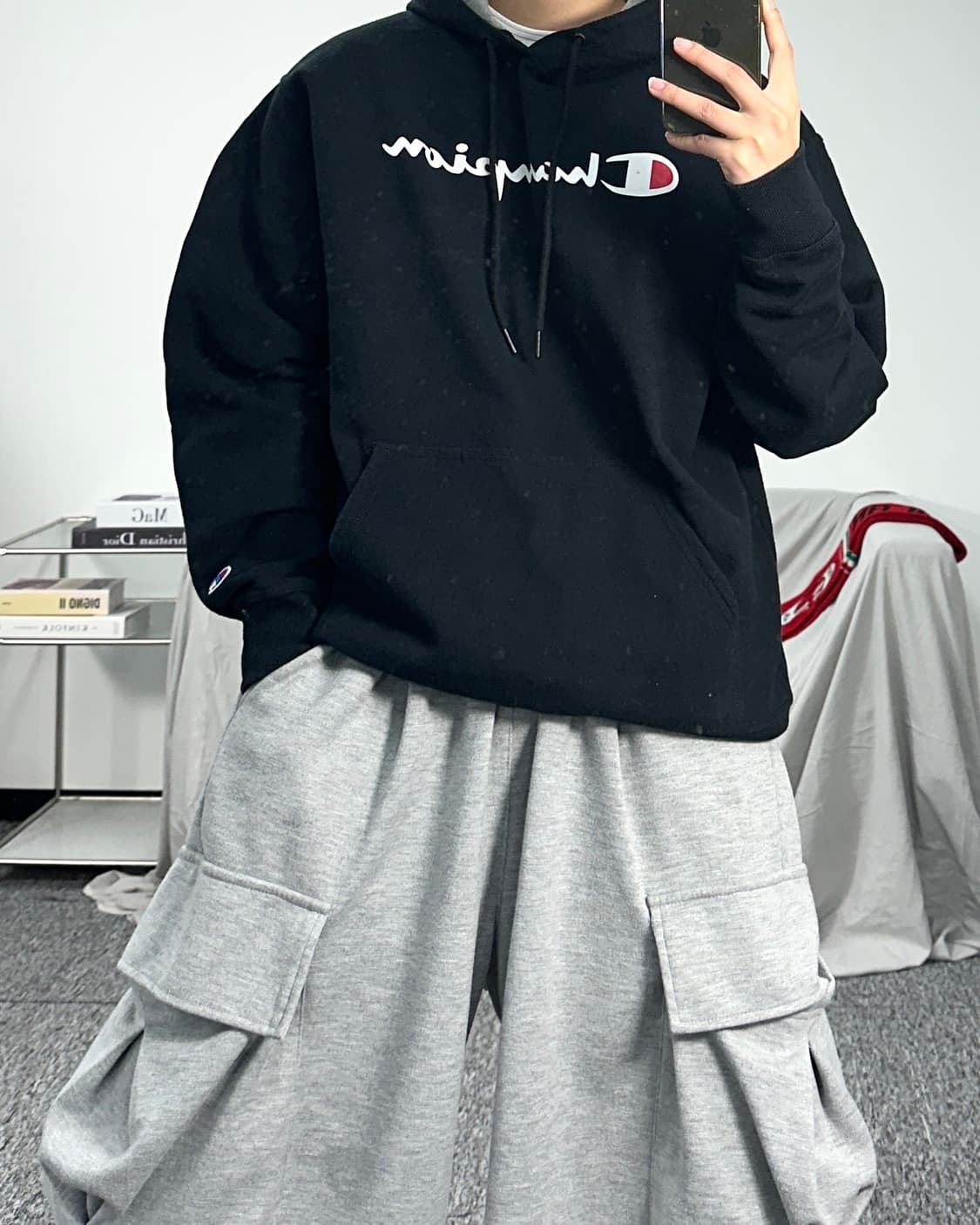 챔피온 빅로고 블랙 후드티 2XL 상품이미지3