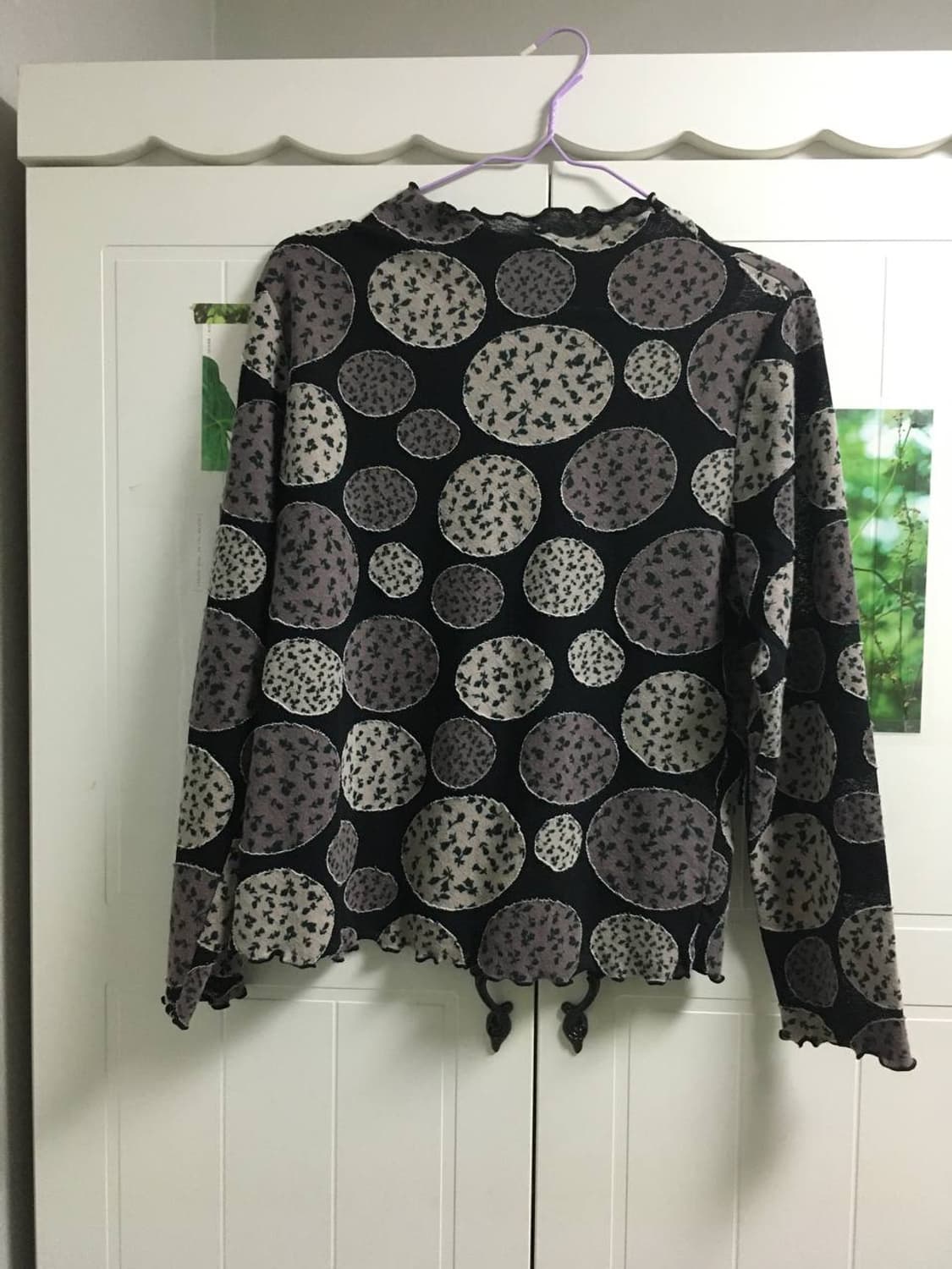 빈티지 플라워 패치 시스루 블랙 하구미 모리걸 아오이유우 폴라티 상품이미지1