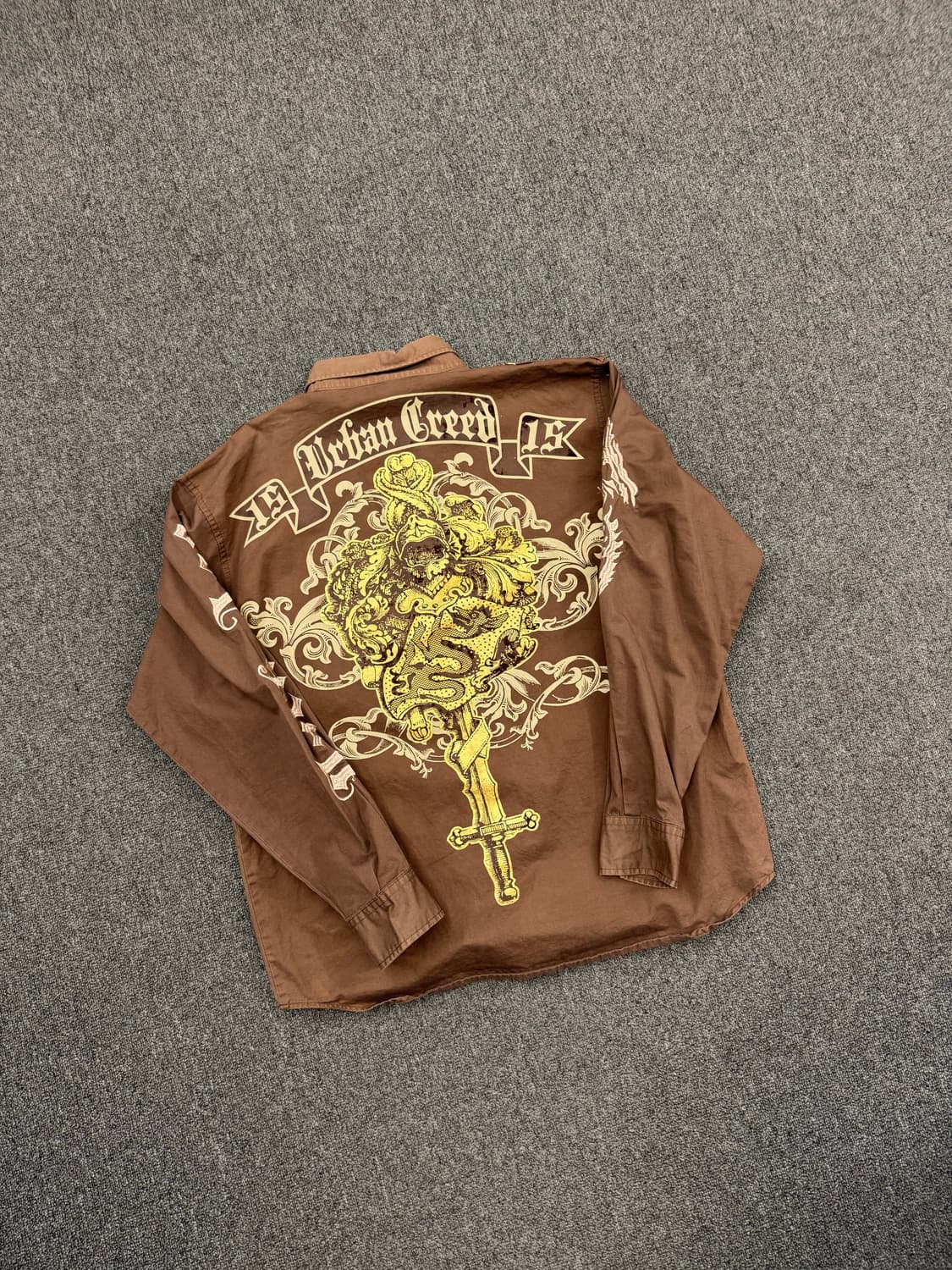 2XL)American vintage 프린팅&자수 브라운 셔츠 상품이미지8