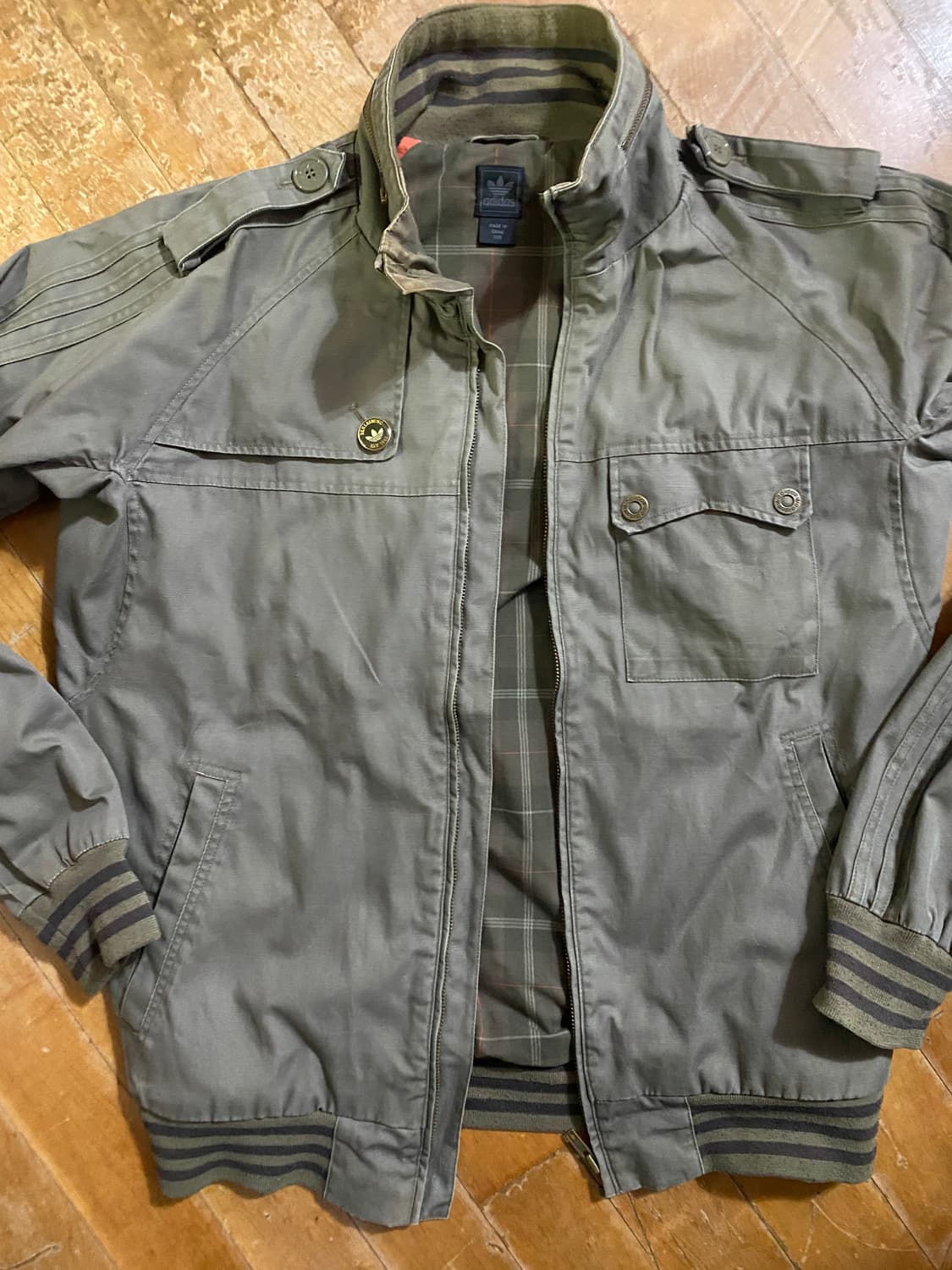 아디다스 올리브 카키 체크 안감 자켓 105 상품이미지1