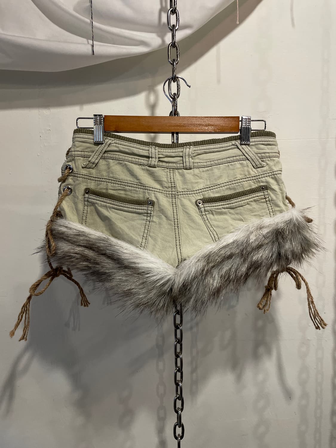 스컬 스터드 아일렛 그린 퍼 숏팬츠 펑크 갸루 상품이미지6