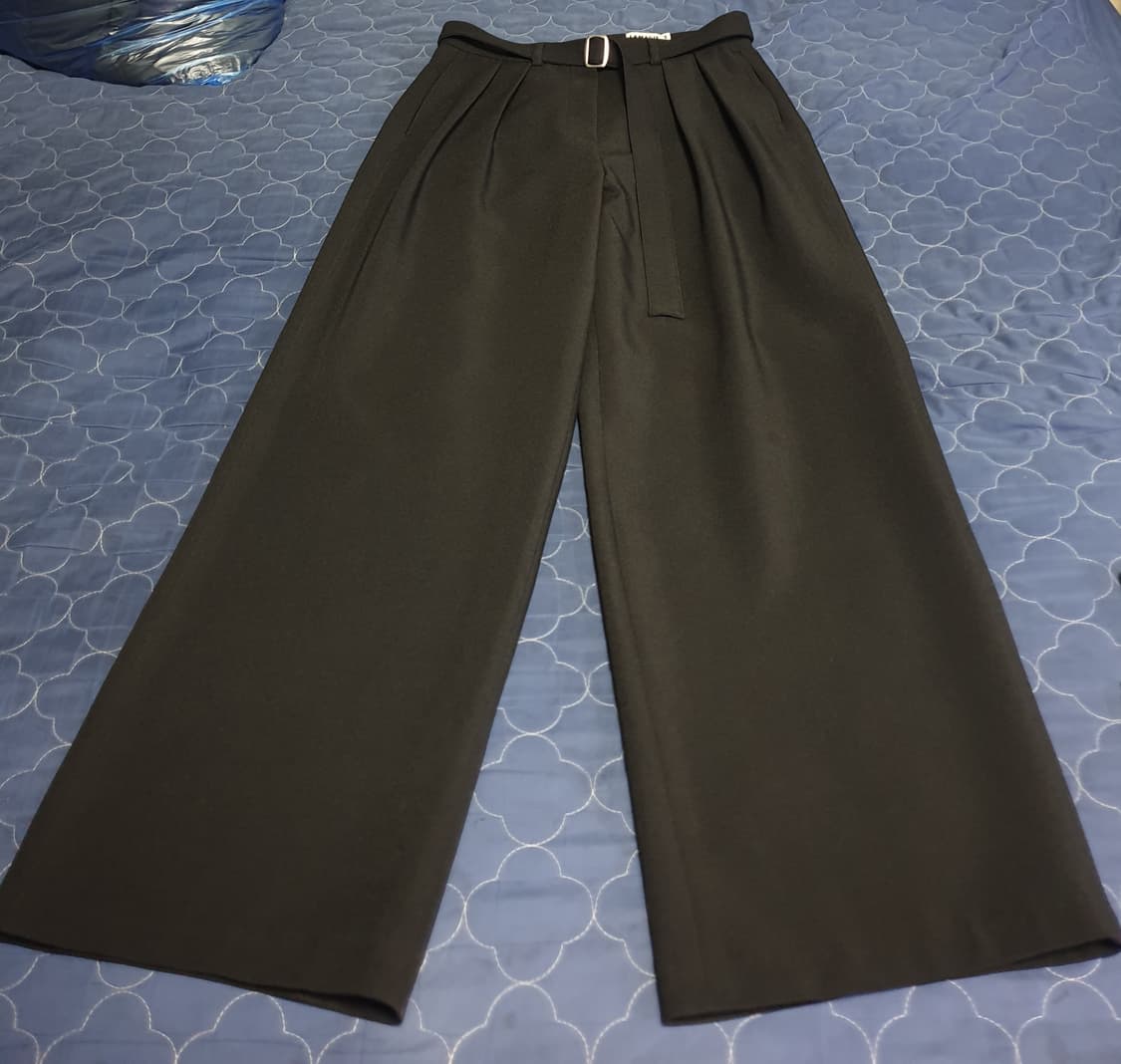 LAMAGIE FEMME 투턱 벨티드 와이드 슬랙스 블랙 (M) 상품이미지1