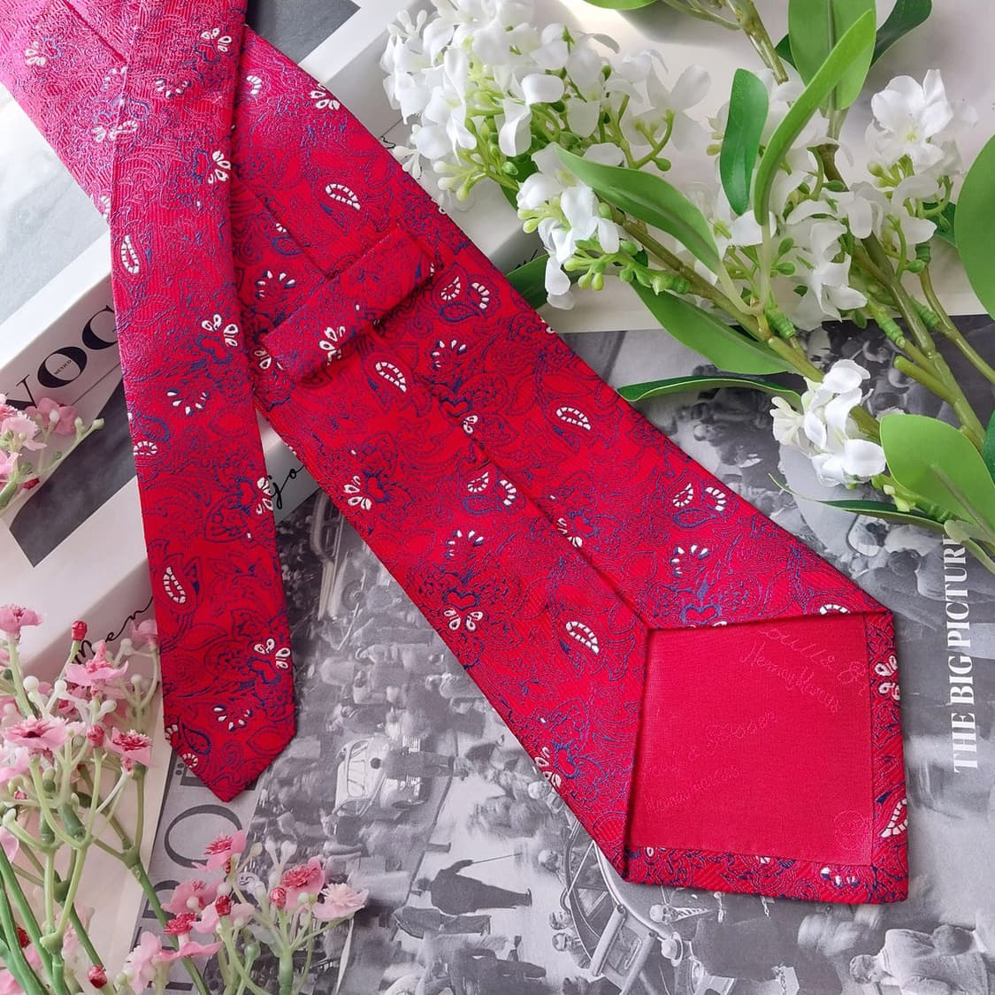 턴불앤아서 실크 레드 페이즐리 자카드 넥타이 9.5cm A+등급 K196 상품이미지10