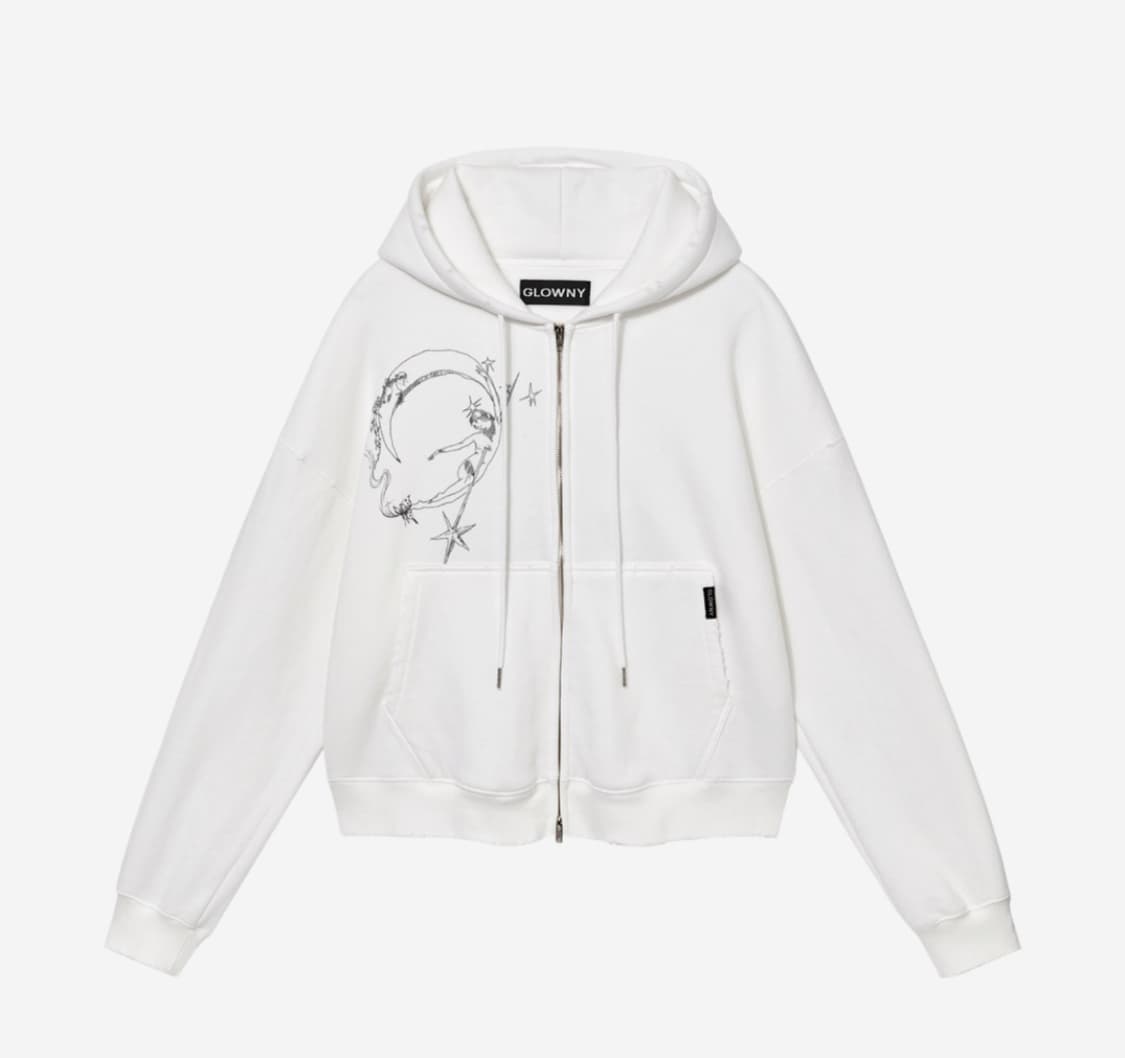 글로니 마야 두들 프린트 후드집업 화이트 윤비누 착용 상품이미지1