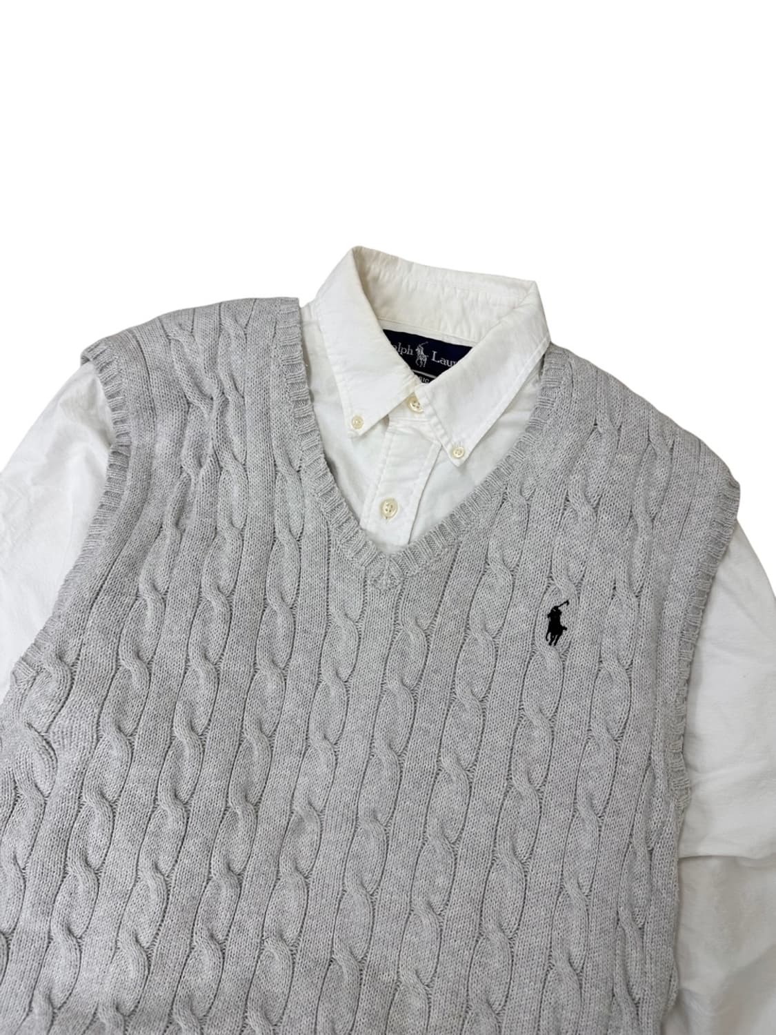 폴로 꽈배기 케이블 니트조끼 그레이 (2XL)  상품이미지3