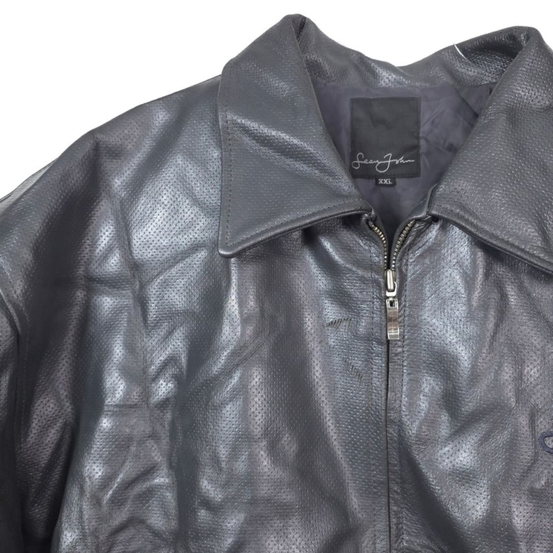 션존 Y2K 올드스쿨 펀칭 리얼 레더 자켓 XXL 상품이미지6