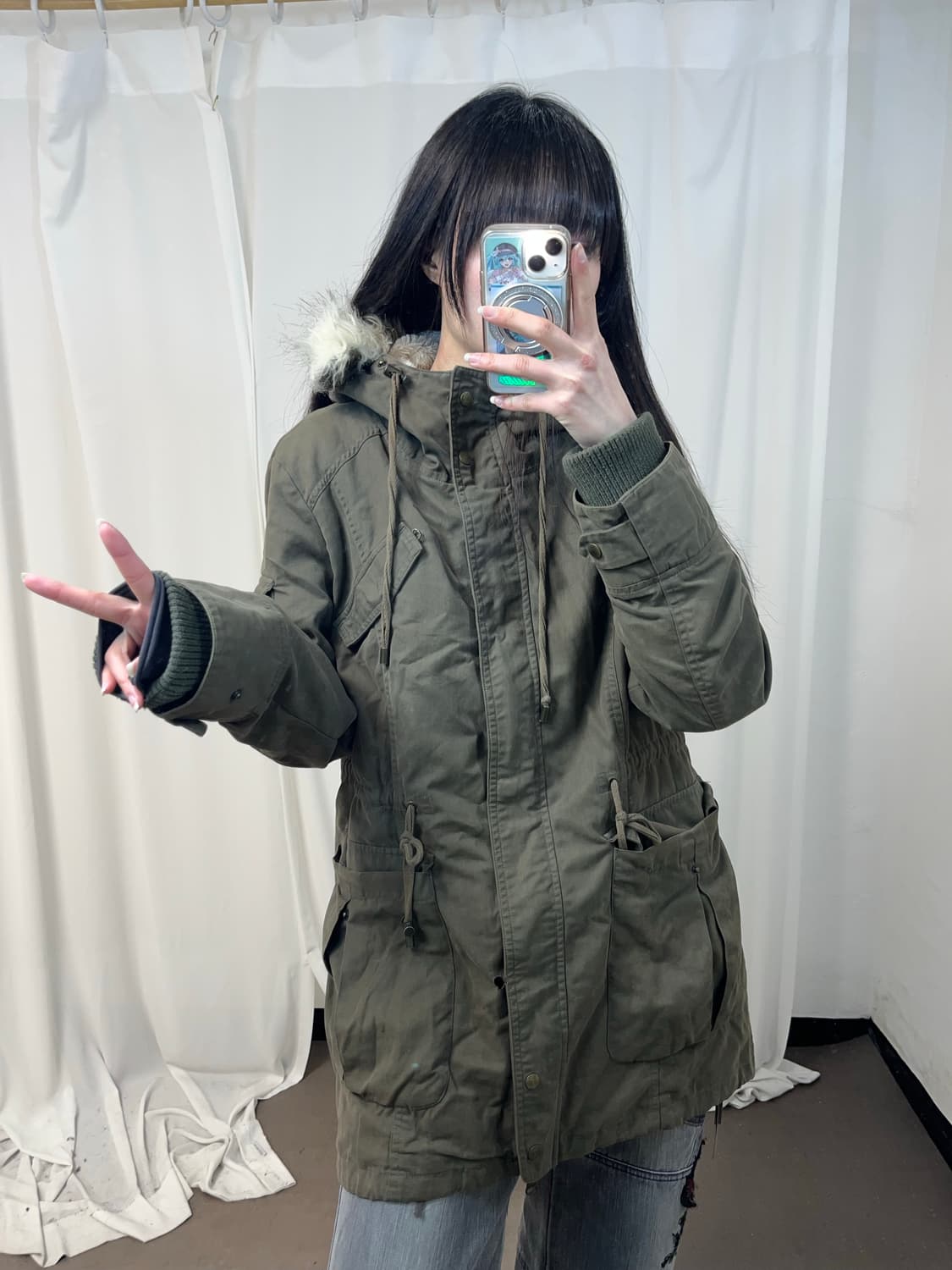 00‘s 카키 울프죠 야상 점퍼 (하자 확인 필수) 상품이미지8