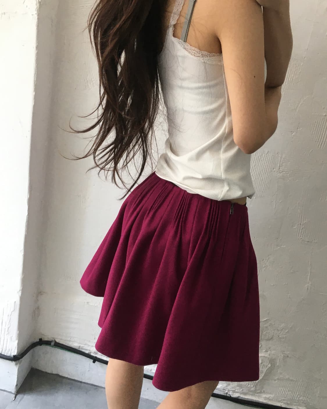 Miu Miu 미우미우 마젠타 컬러 플리츠 미니 울 혼방 스커트 상품이미지2