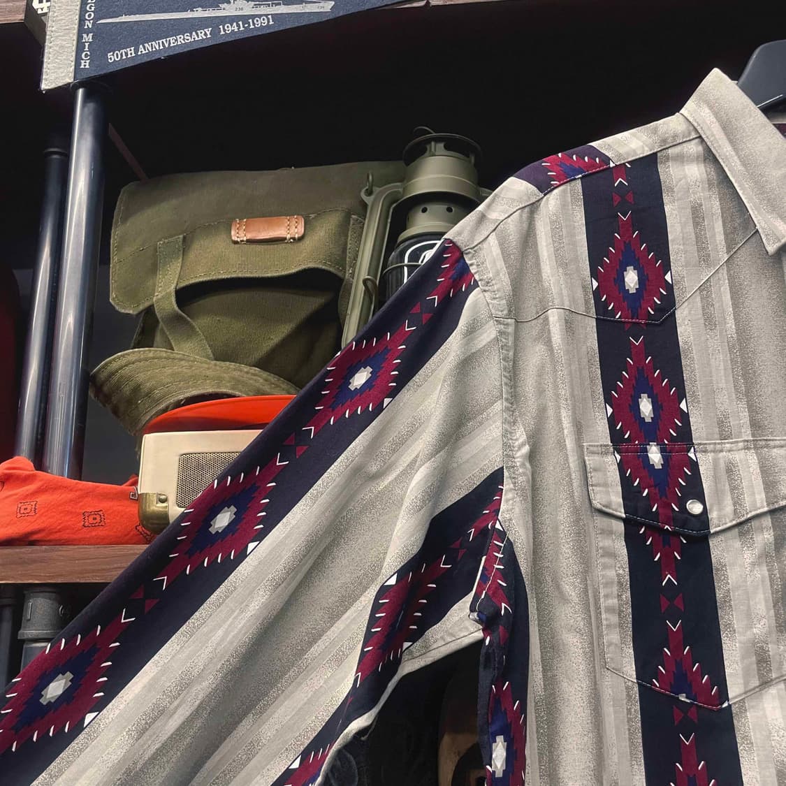 90s 랭글러 펄 스냅 아즈텍 패턴 웨스턴 카우보이 셔츠 N505 상품이미지5