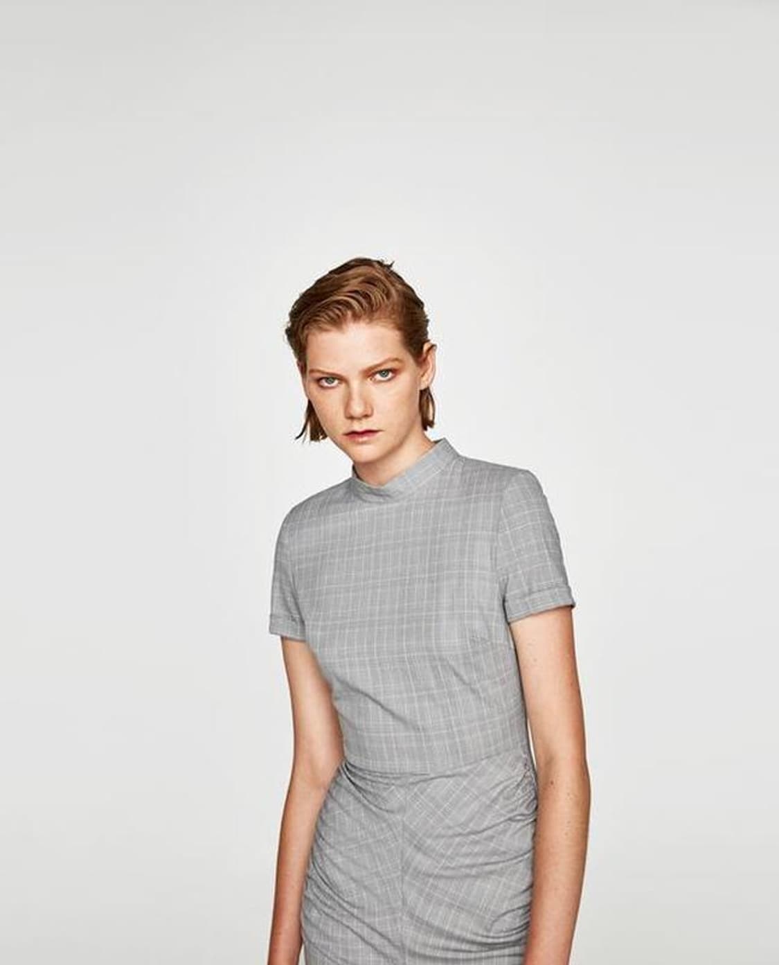 자라 ZARA 체크 셔링 모크넥 반팔 원피스 택달린새옷 상품이미지5