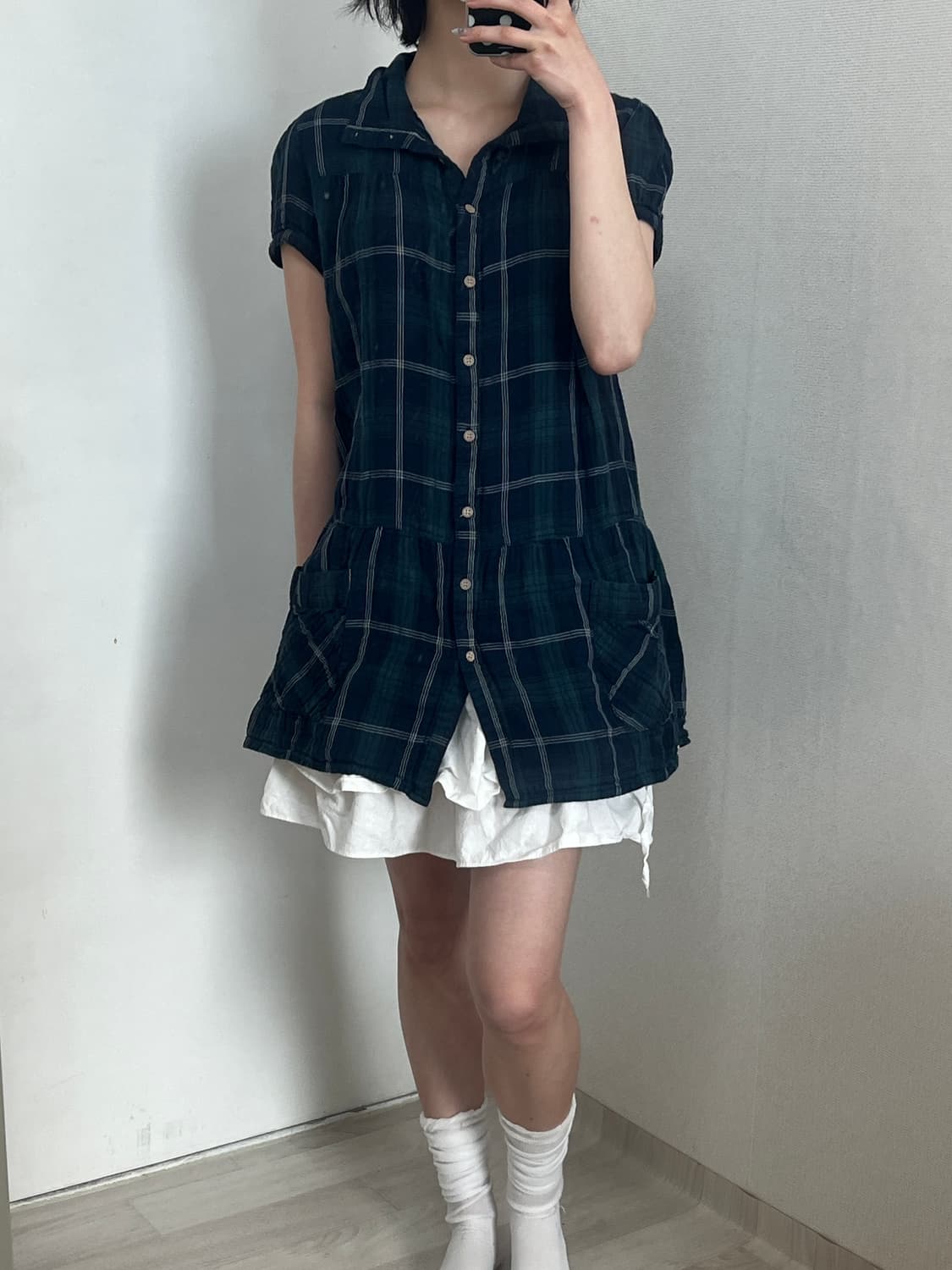 블루 그린 체크 모리 원피스 상품이미지3