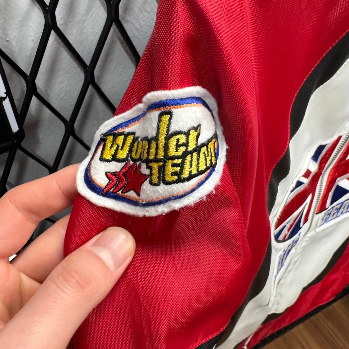 00s USA VINTAGE 크롭 레이싱자켓 패치워크 포인트 레드 화이트 상품이미지7