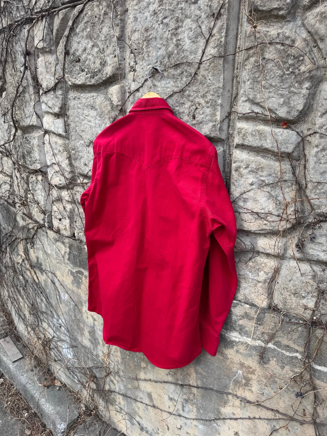 90s 칼하트 빈티지 헤비코튼 s01 웨스턴 셔츠 레드 상품이미지4
