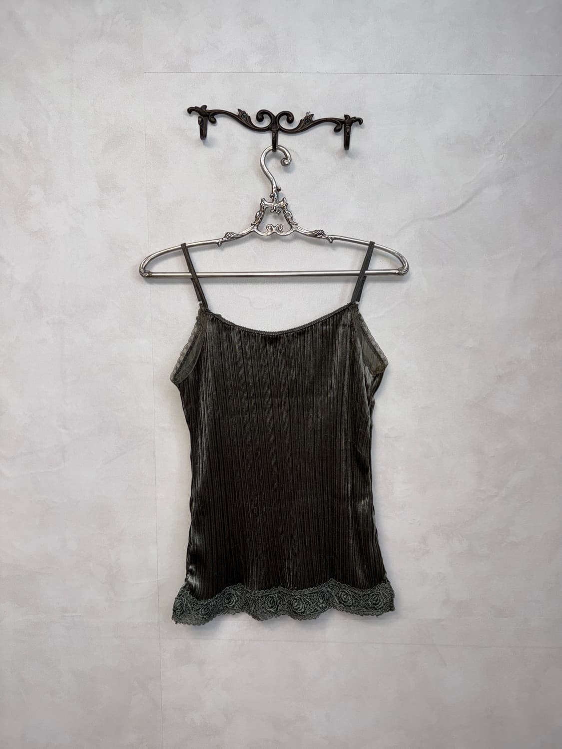 Ash khaki fairy lace velvet pleats 슬리브리스 상품이미지6