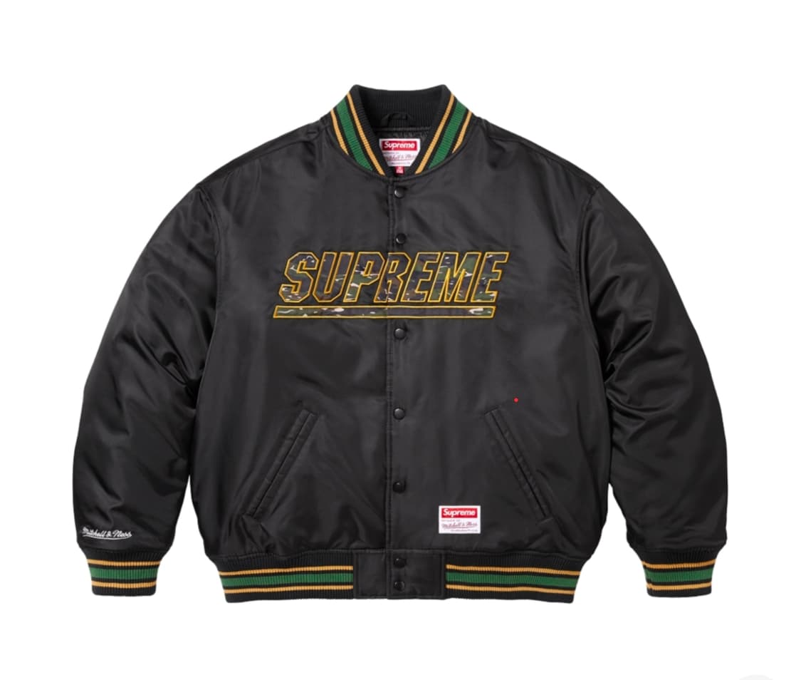 슈프림 미첼앤네스 카모 로고 바시티 자켓 블랙 25SS L사이즈 상품이미지1