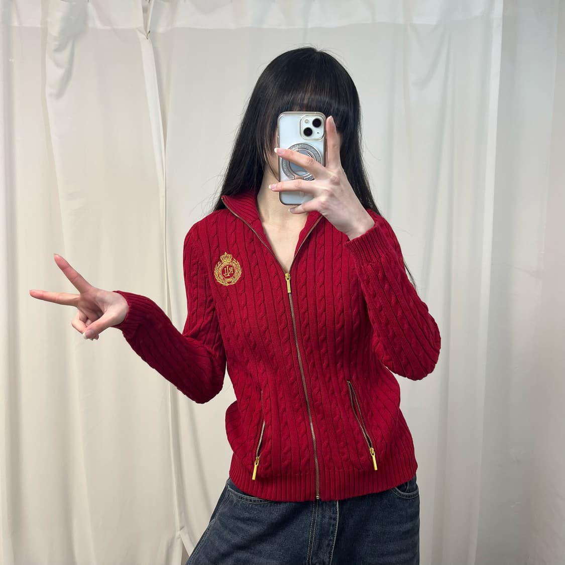 Polo Ralph Lauren burgundy knit zip-up 상품이미지2