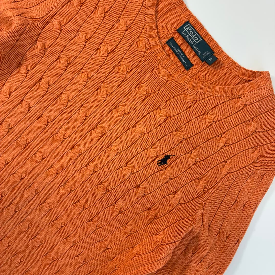 Polo  폴로 랄프로렌 자수 실크 오렌지 꽈배기 니트 상품이미지3
