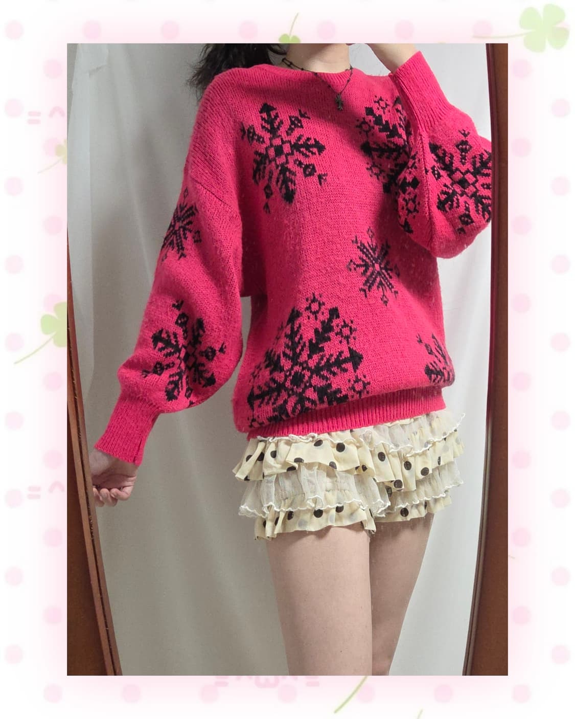 FUJIKI 핫핑크 눈꽃 니트 상품이미지2
