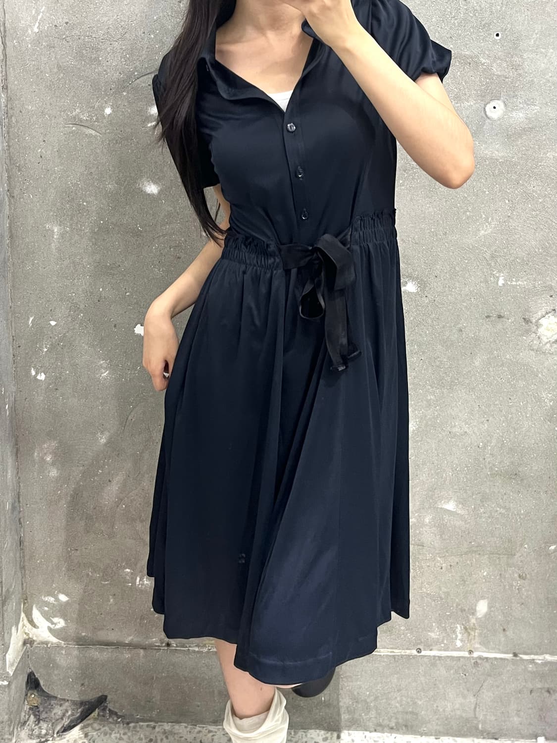 Courreges 꾸레쥬 네이비 퍼프 블라우스 원피스 상품이미지1
