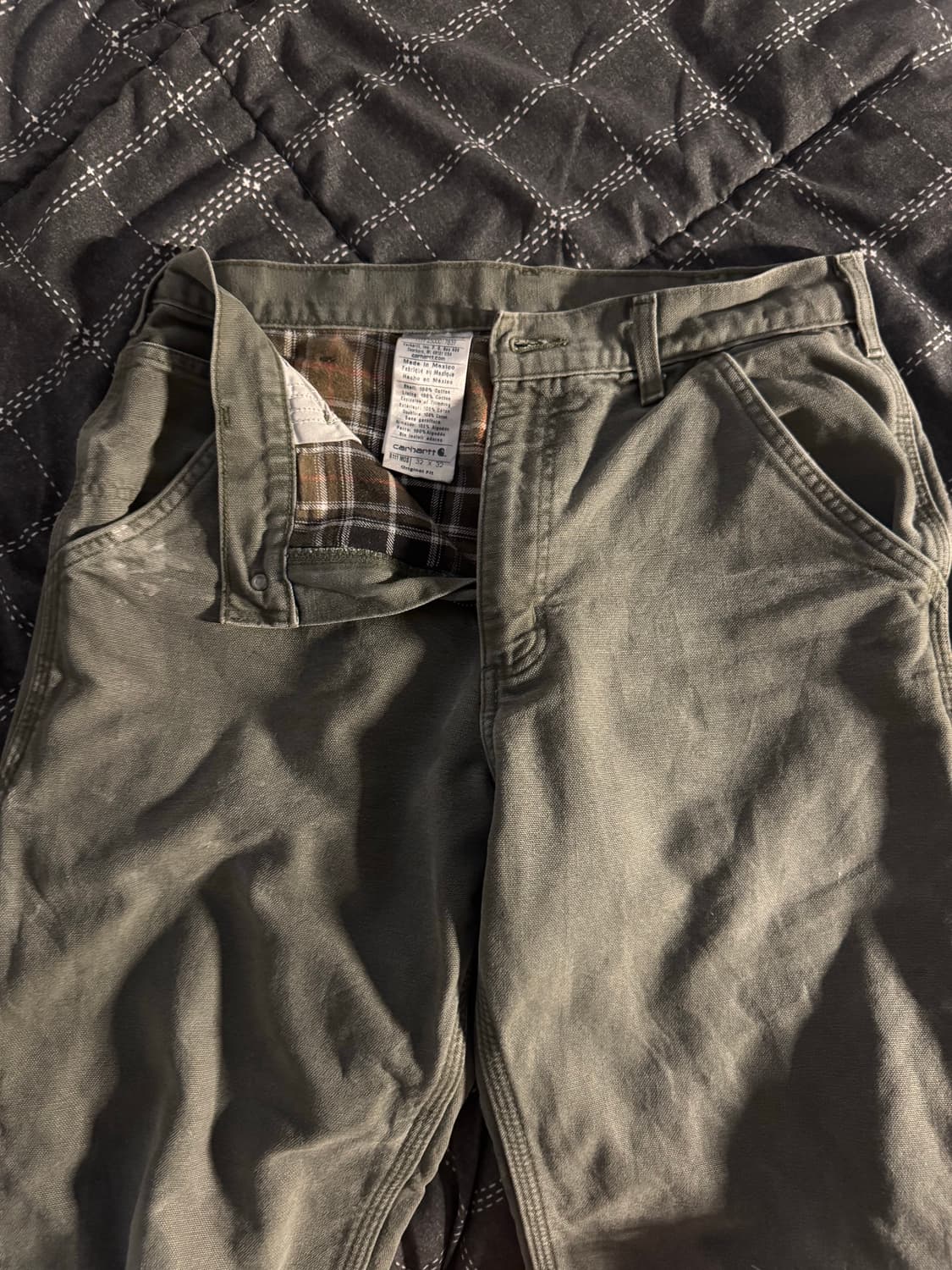 칼하트 USA 체크 라이닝 모스그린 카펜터 워크팬츠 32 상품이미지4