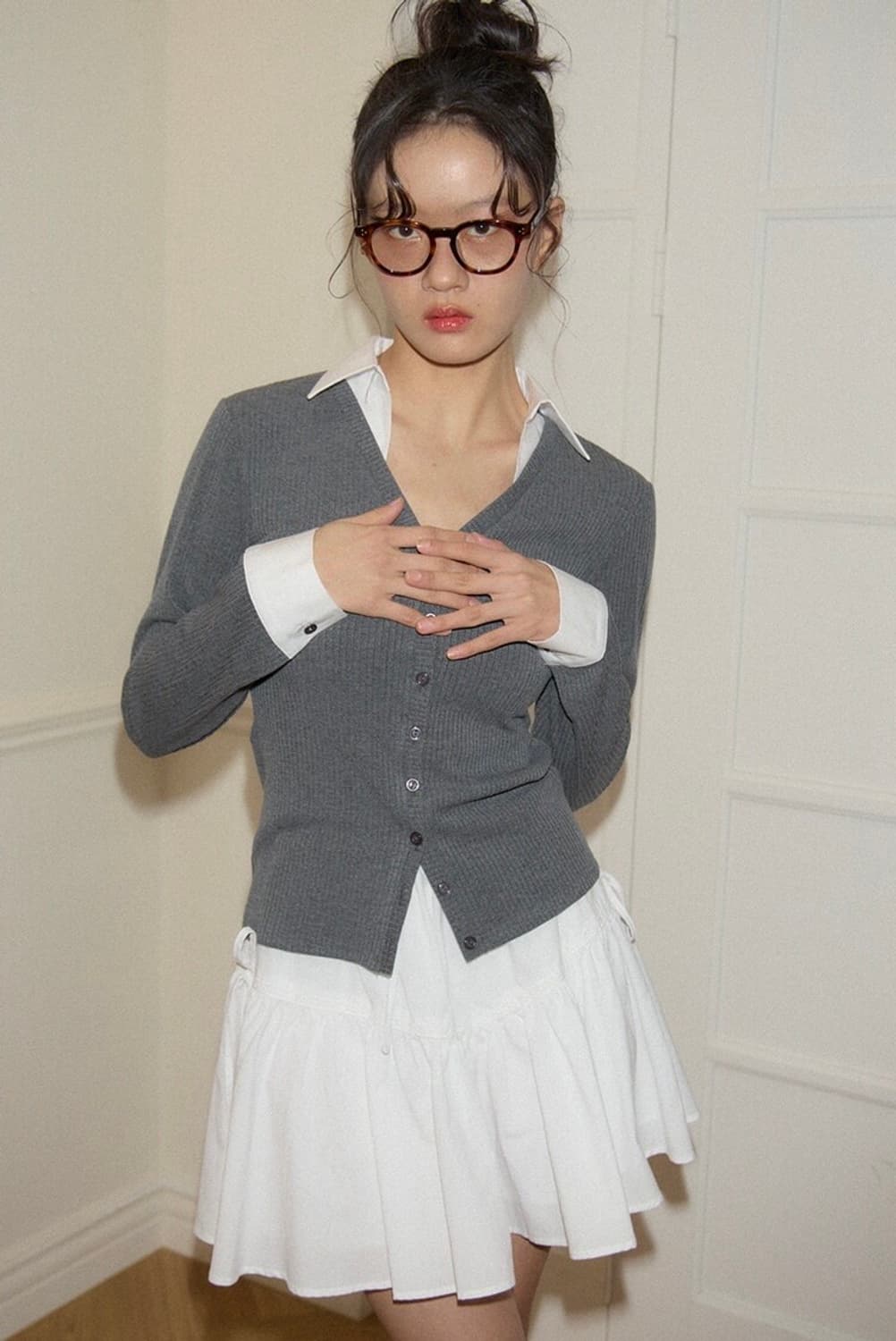 살롱드욘 셔츠 디테일 가디건 그레이 S 양도 상품이미지2