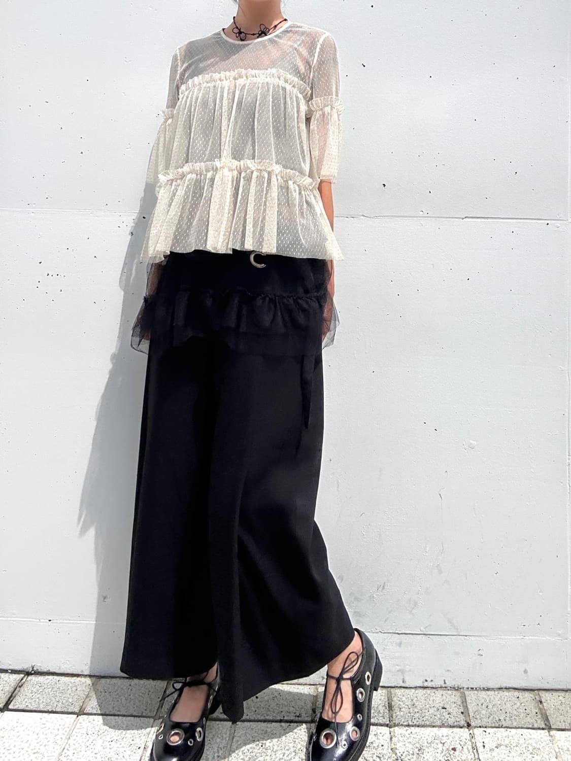 Glitter sheer layered frill top / cream 상품이미지2