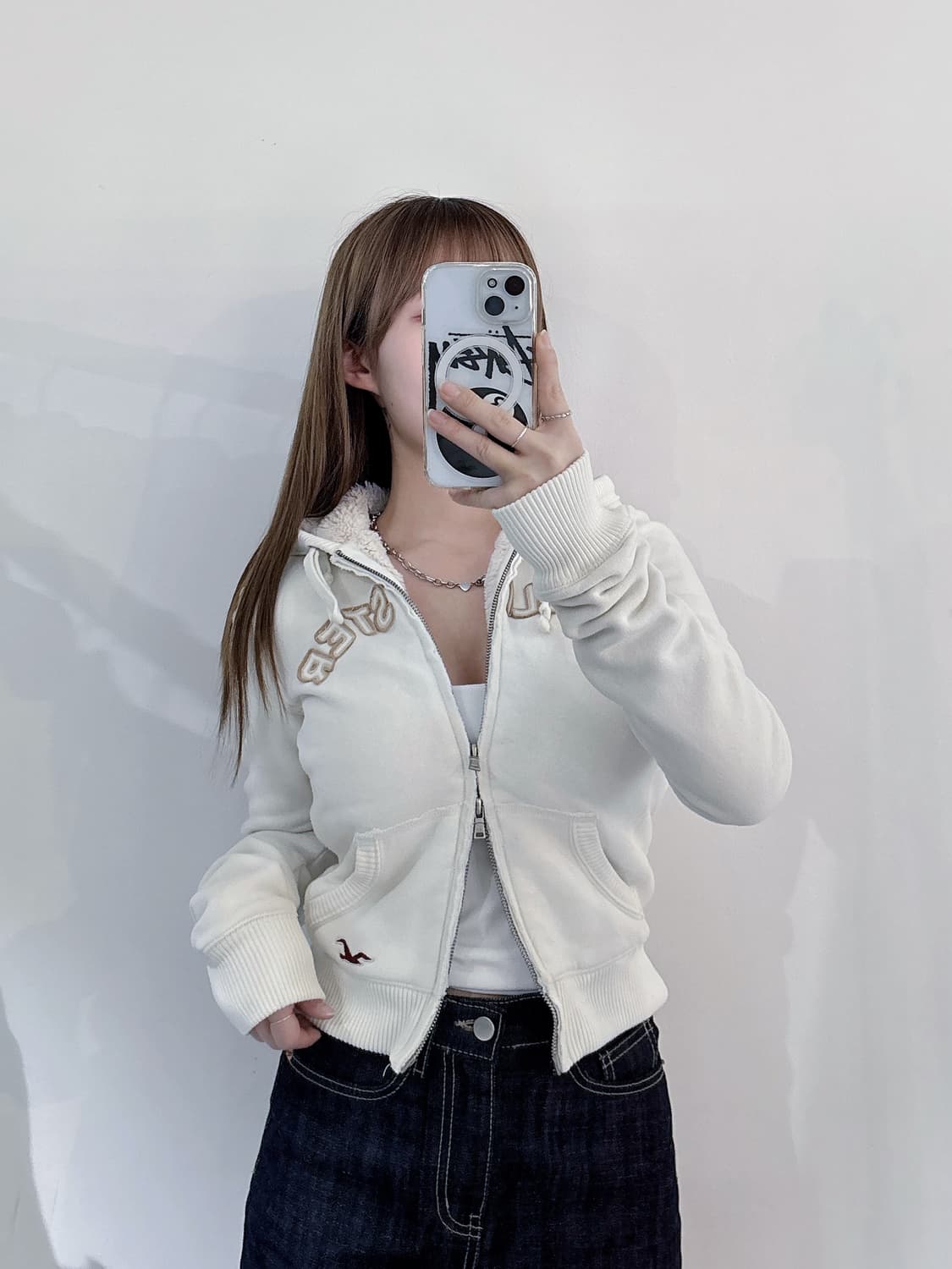 홀리스터 빅로고 양털 투웨이 후드집업 상품이미지1