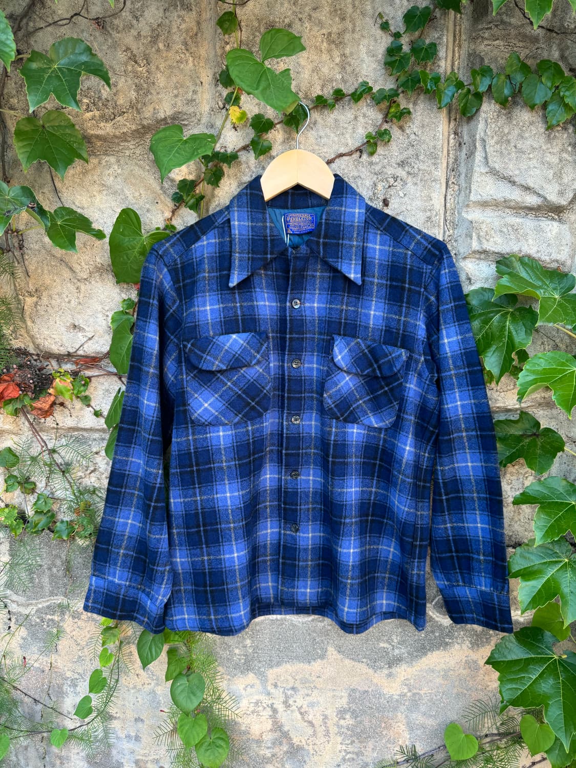 80s pendleton 펜들턴 울 블루 체크 플란넬 셔츠 M 상품이미지1