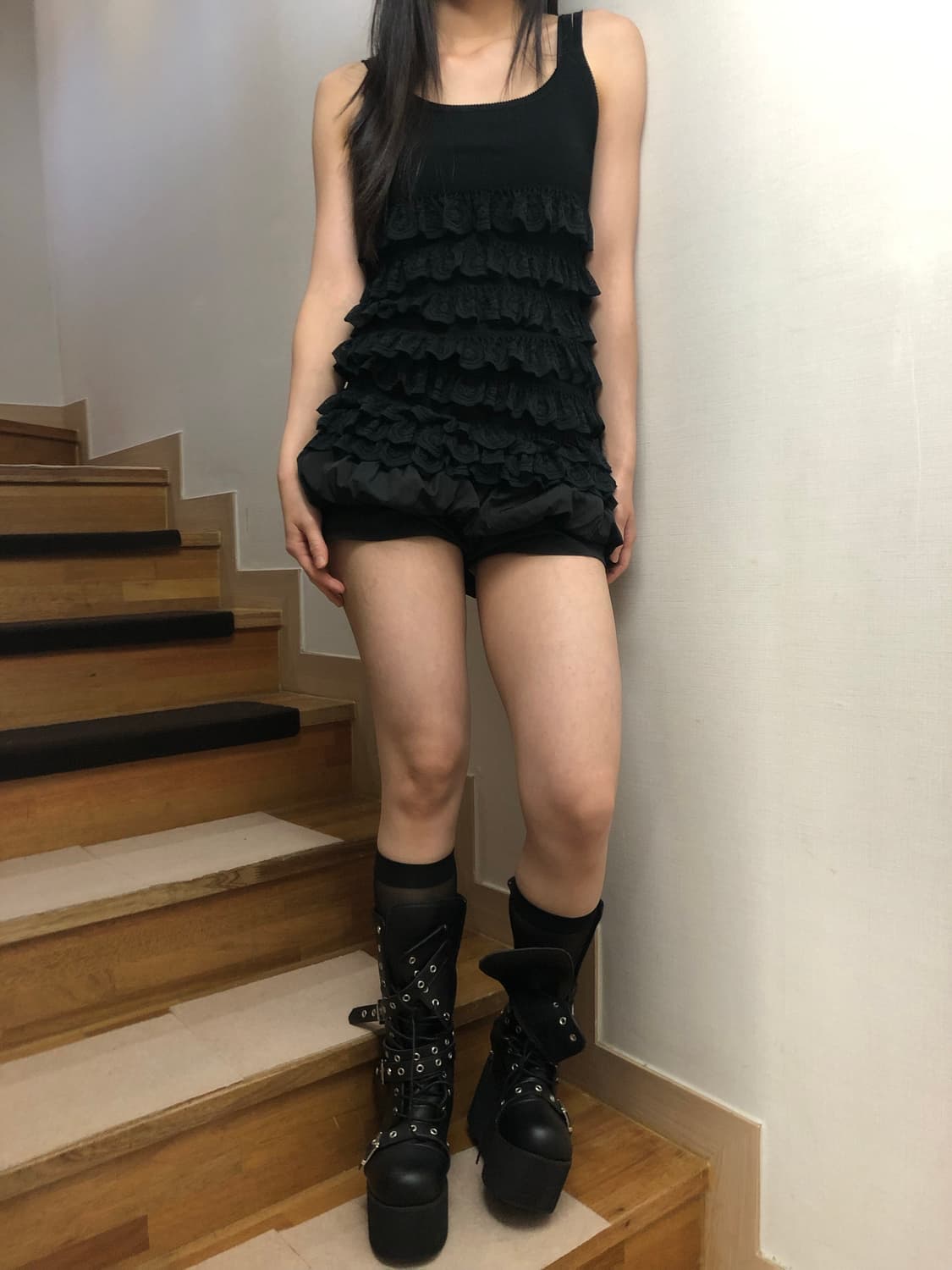 빈티지 블랙 프릴 슬리브리스 상품이미지8