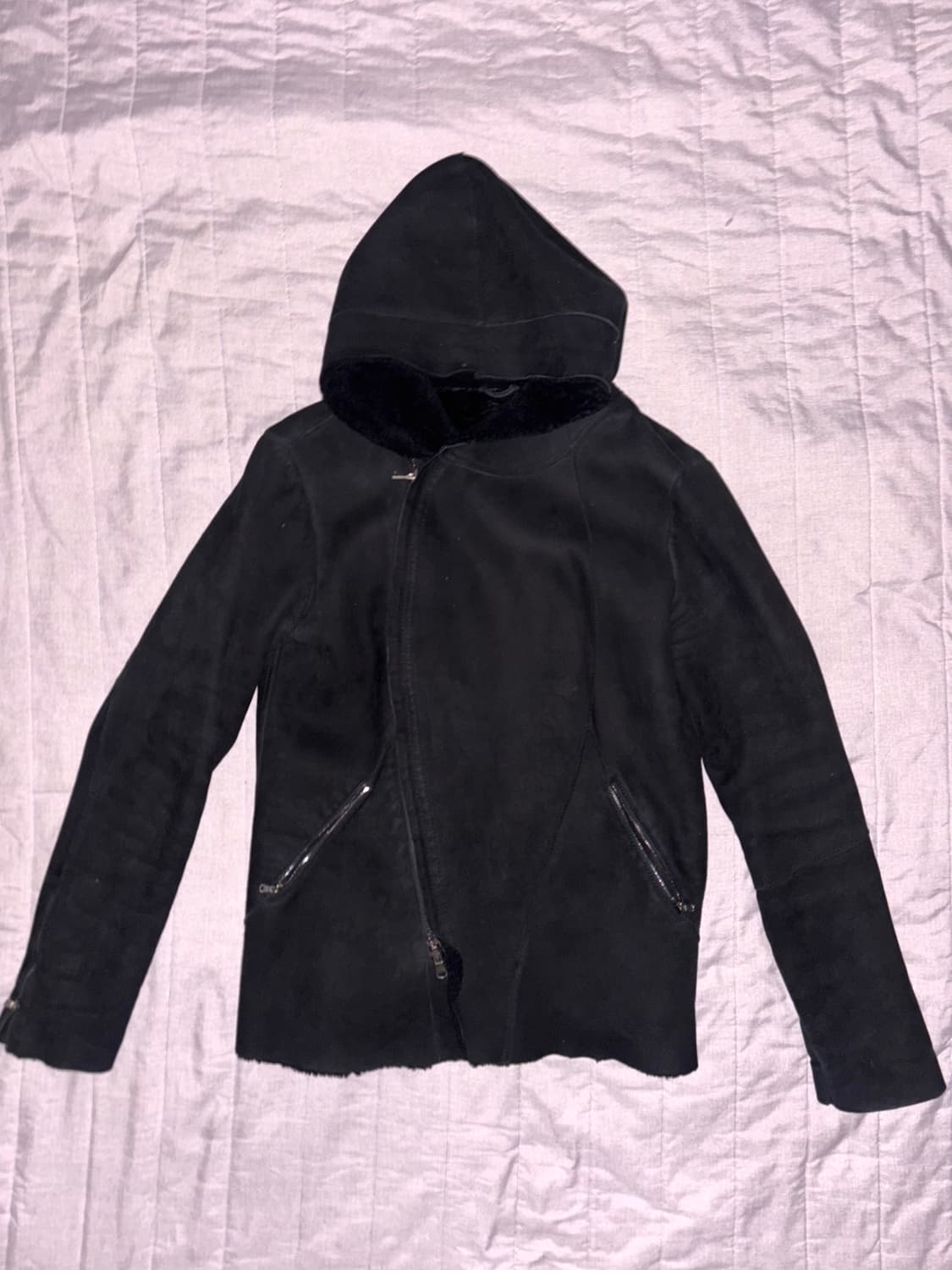 브라토비치 사선 후드 퍼 레더자켓 상품이미지1