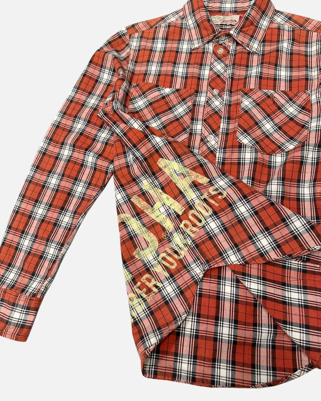 patch printing orenge check shirt 상품이미지4