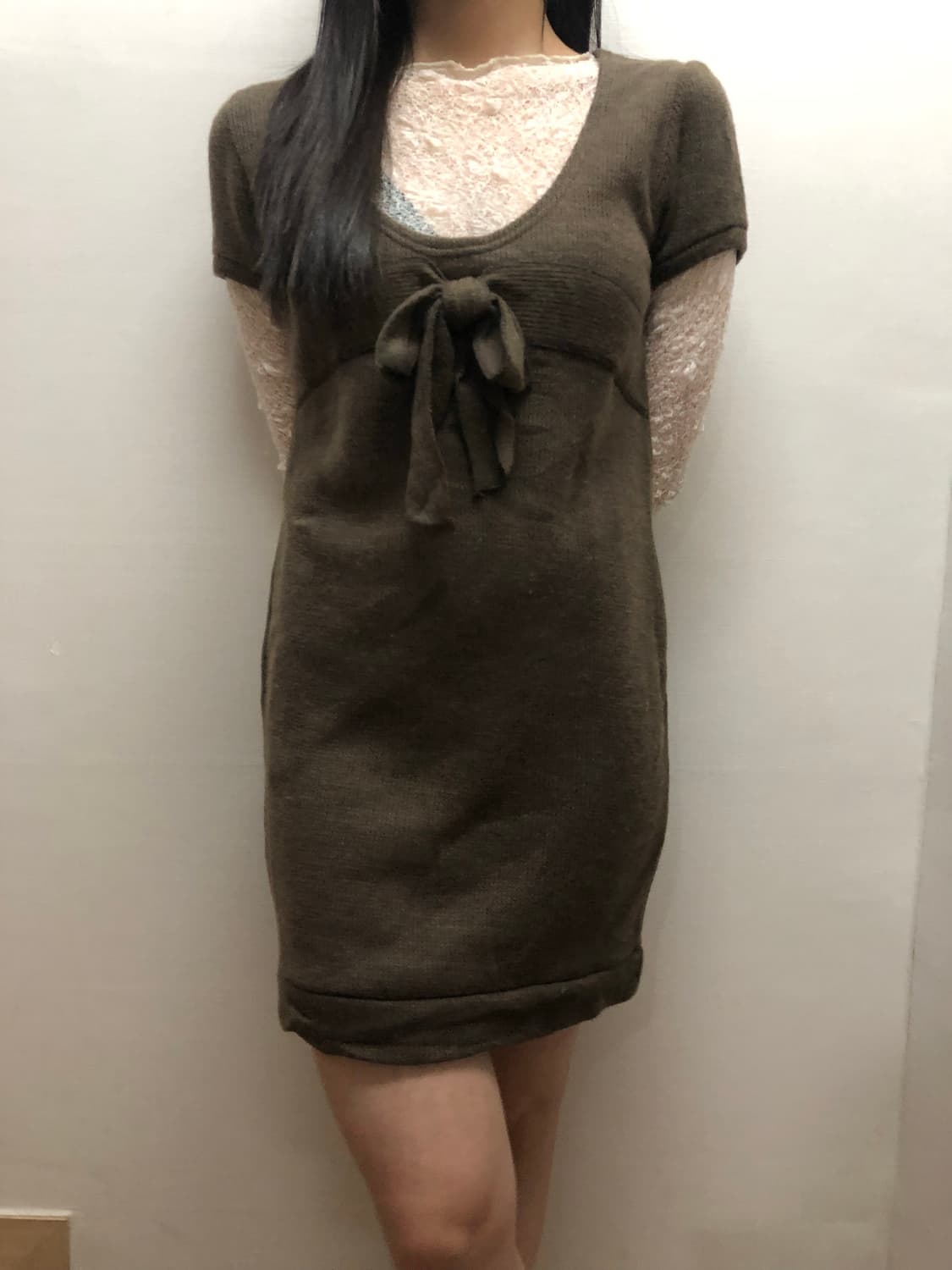 빈티지 브라운 리본 니트 원피스 상품이미지9