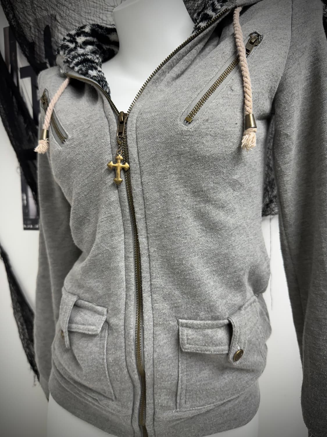 Cecil mcbee zebra pattern fur hood zipup 상품이미지2