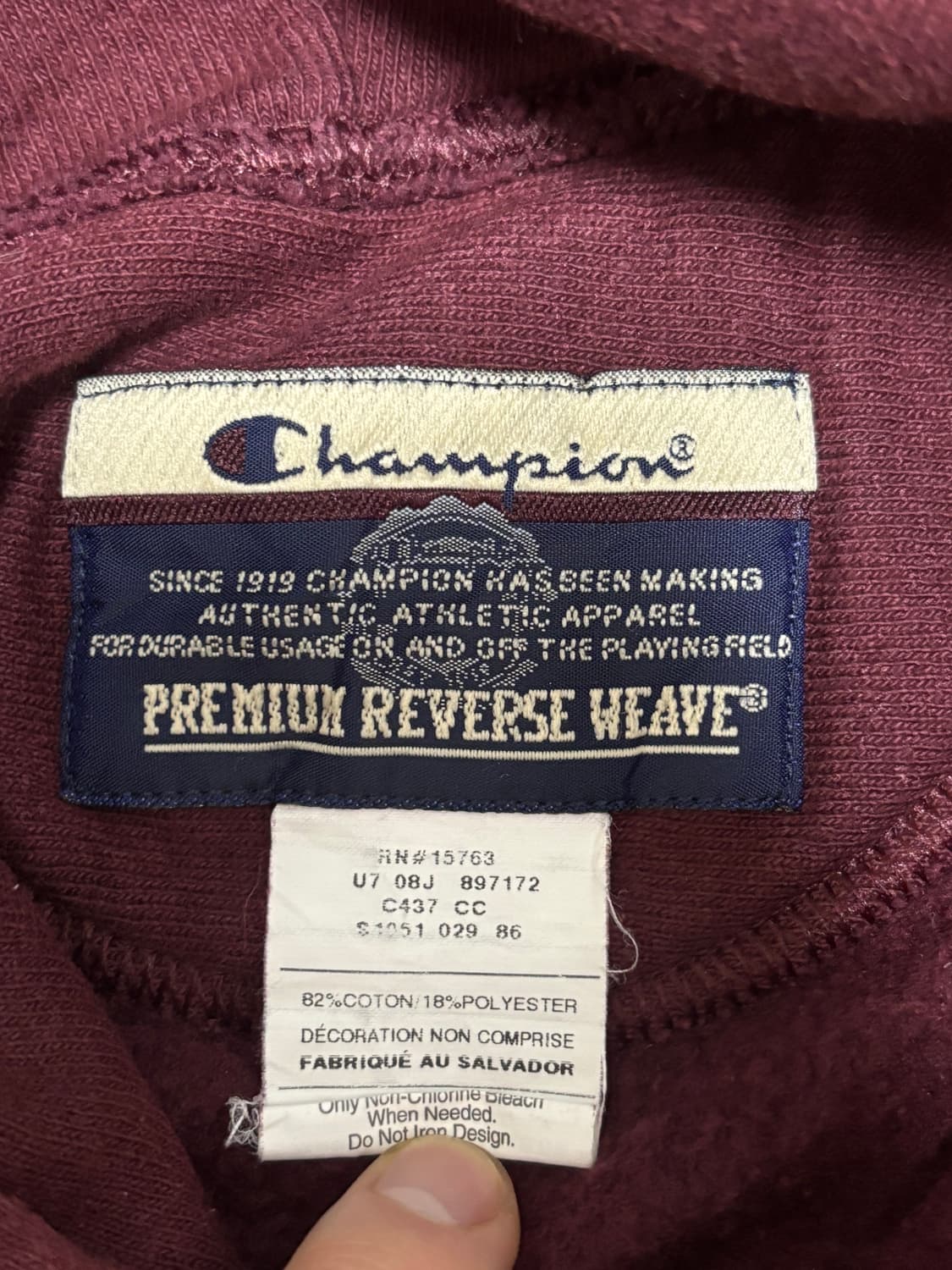 00's 챔피온 리버스위브 후드티 챔피언 버건디 M 상품이미지3