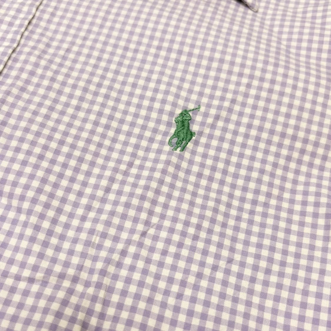 (이체시에눌) 일본 폴로 랄프로렌 보라색 체크 그린 로고 포인트 셔츠 상품이미지2