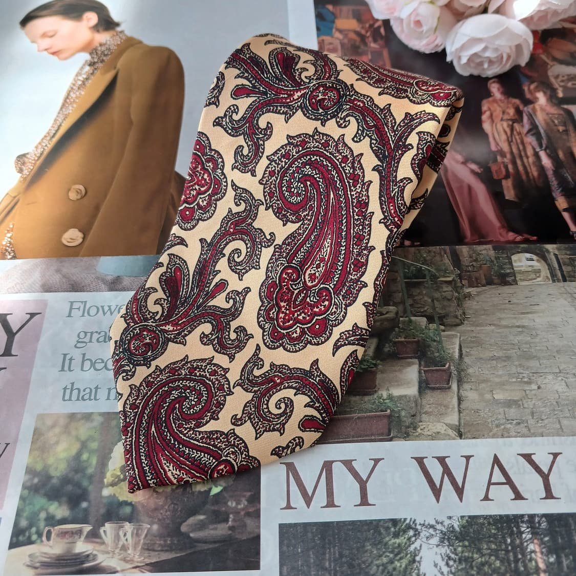 폴로 랄프로렌 실크 베이지 페이즐리 넥타이 9cm A+등급 A19667 상품이미지2